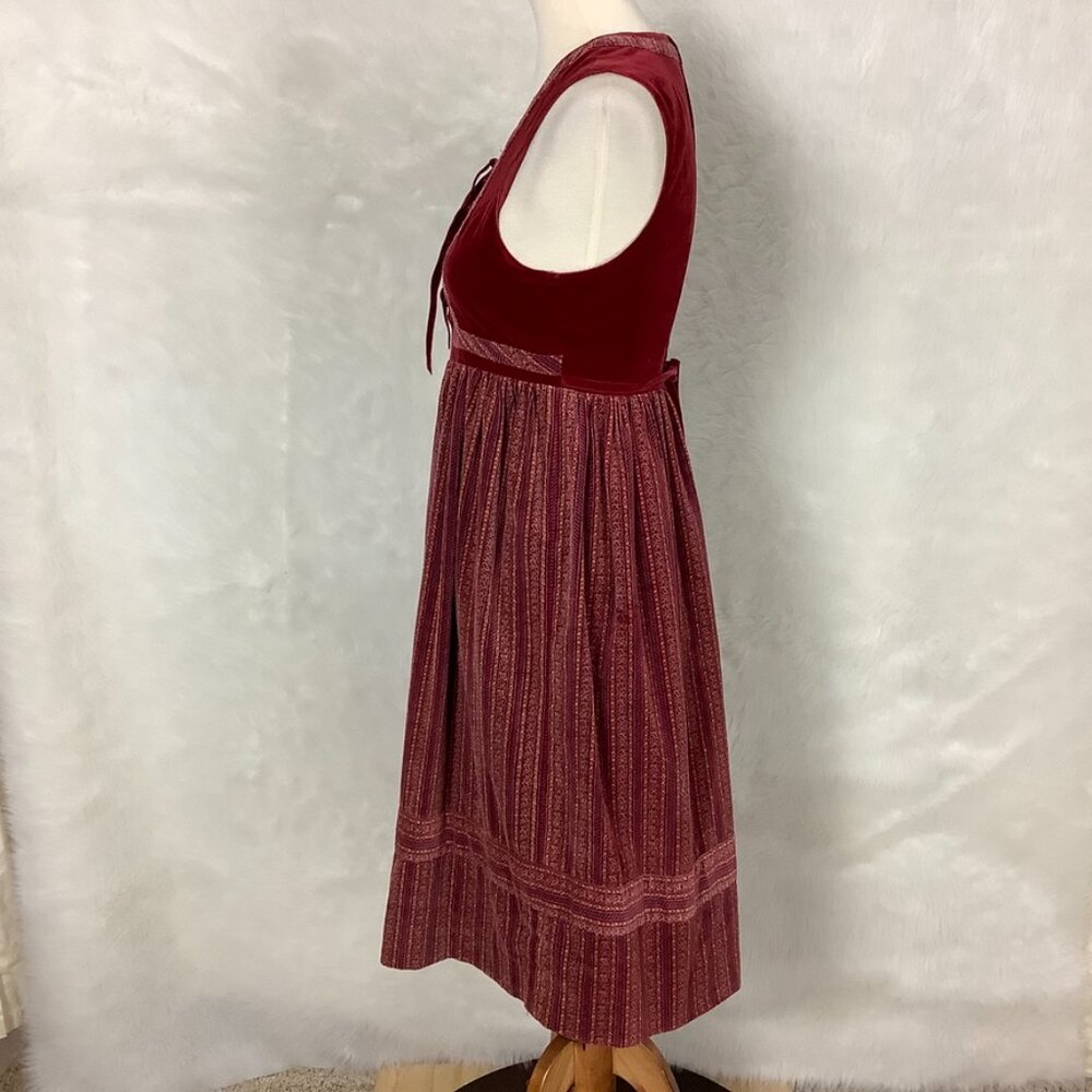 Vintage 70s Teens Fashion Elder Harajuku Tarita Red Velvet Lace Up Drindle Dress - Picture 3 of 7